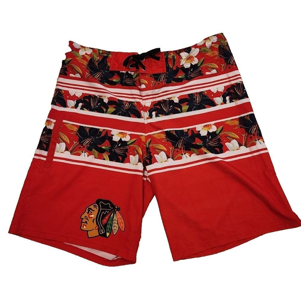 men's NHL Chicago Blackhawks tropical Board Shorts red floral hockey Size 38